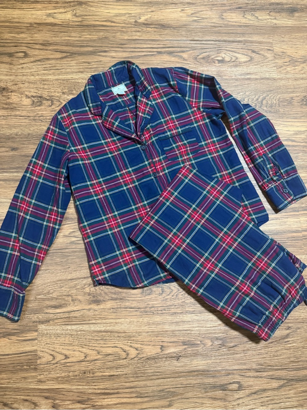 Women’s Petite Plume Navy Plaid Pajama Set - Cozy Two-Piece Sleepwear large